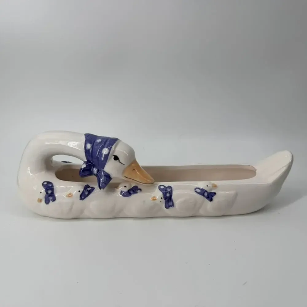 Vintage Goose Cracker Dish Ceramic Country Kitchen Blue Bonnet Goose Goslings